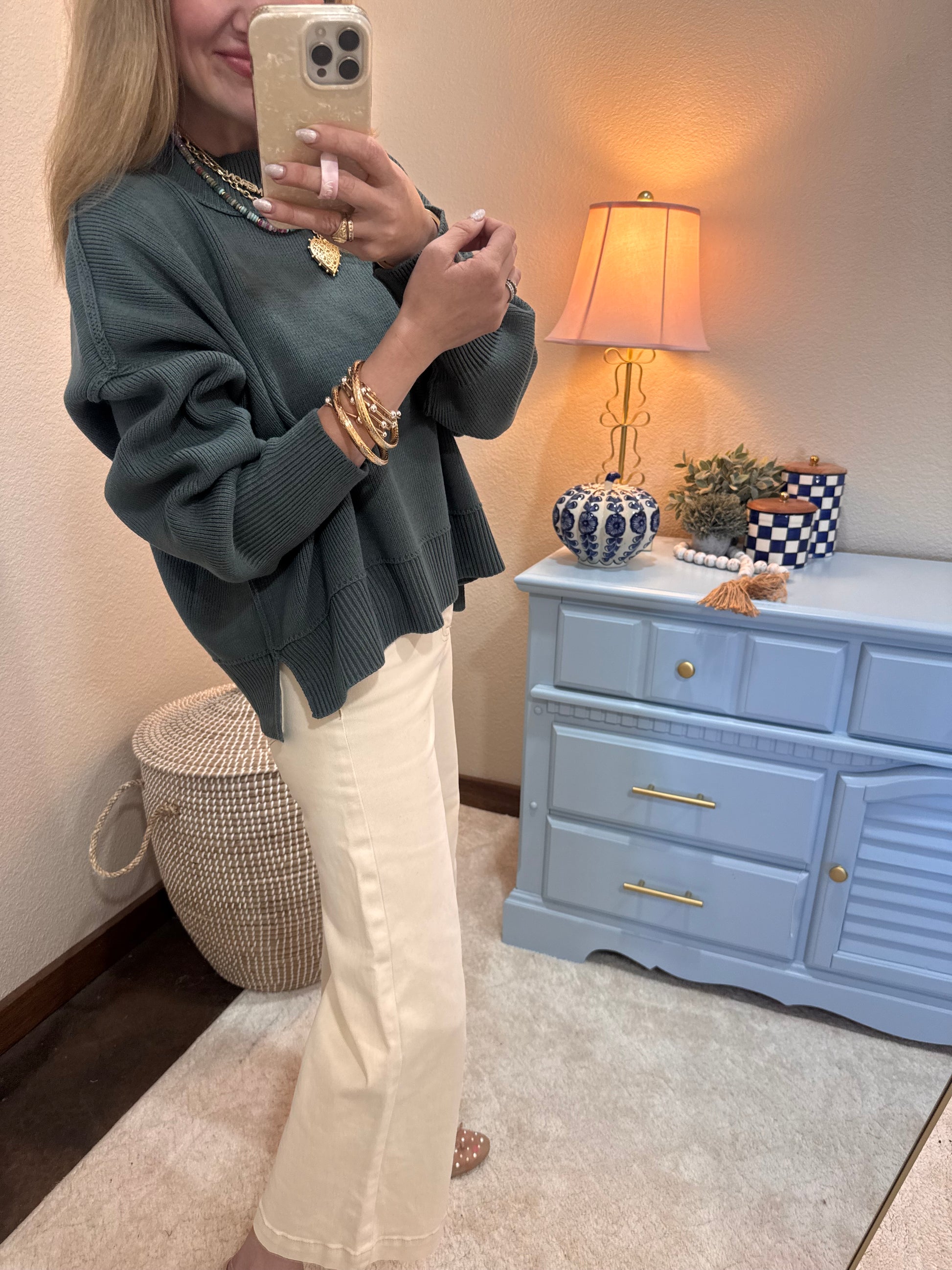 Ash Jade Waist Length Mock Neck Sweater