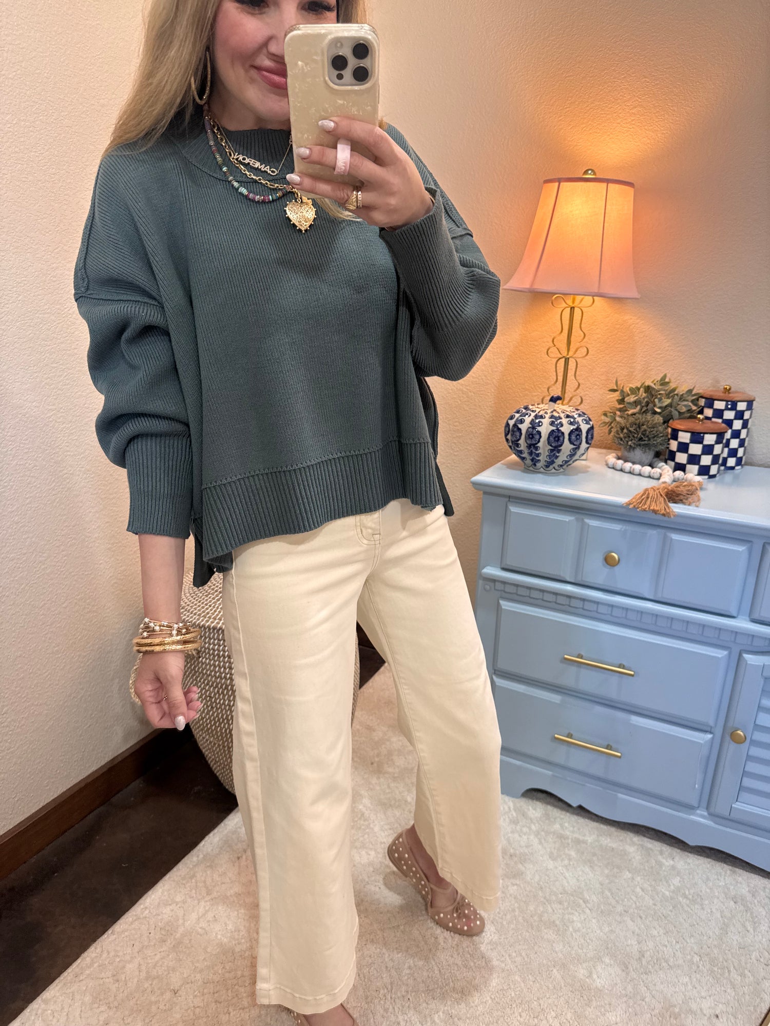 Ash Jade Waist Length Mock Neck Sweater