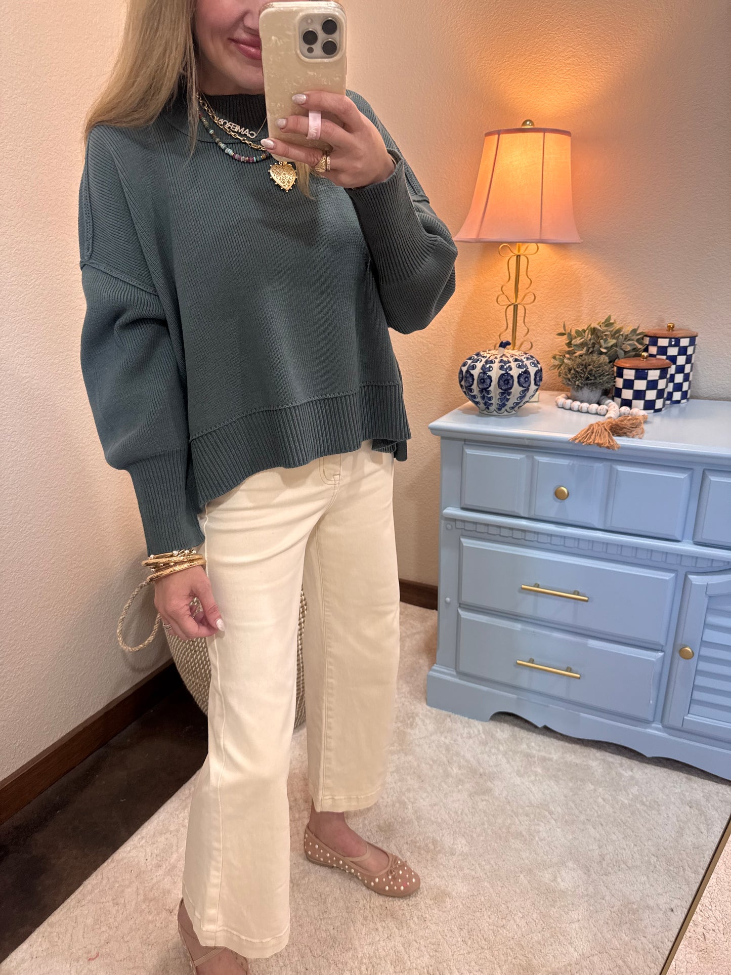 Ash Jade Waist Length Mock Neck Sweater