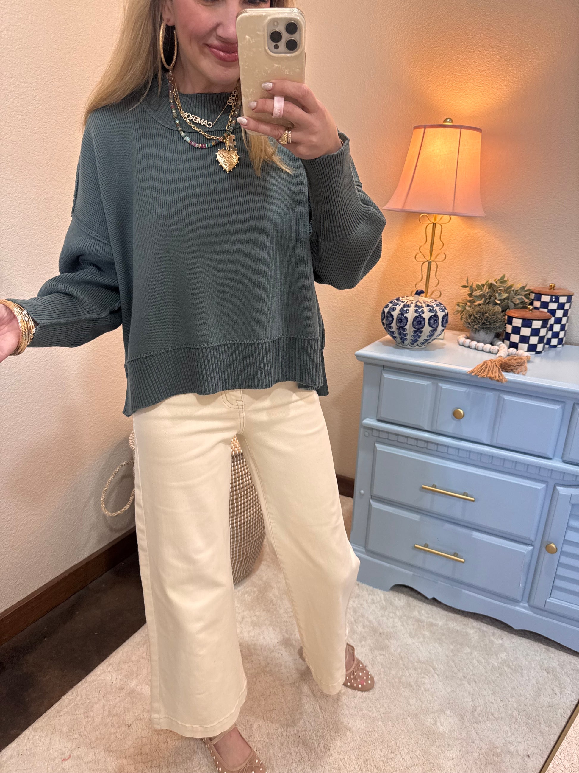 Ash Jade Waist Length Mock Neck Sweater