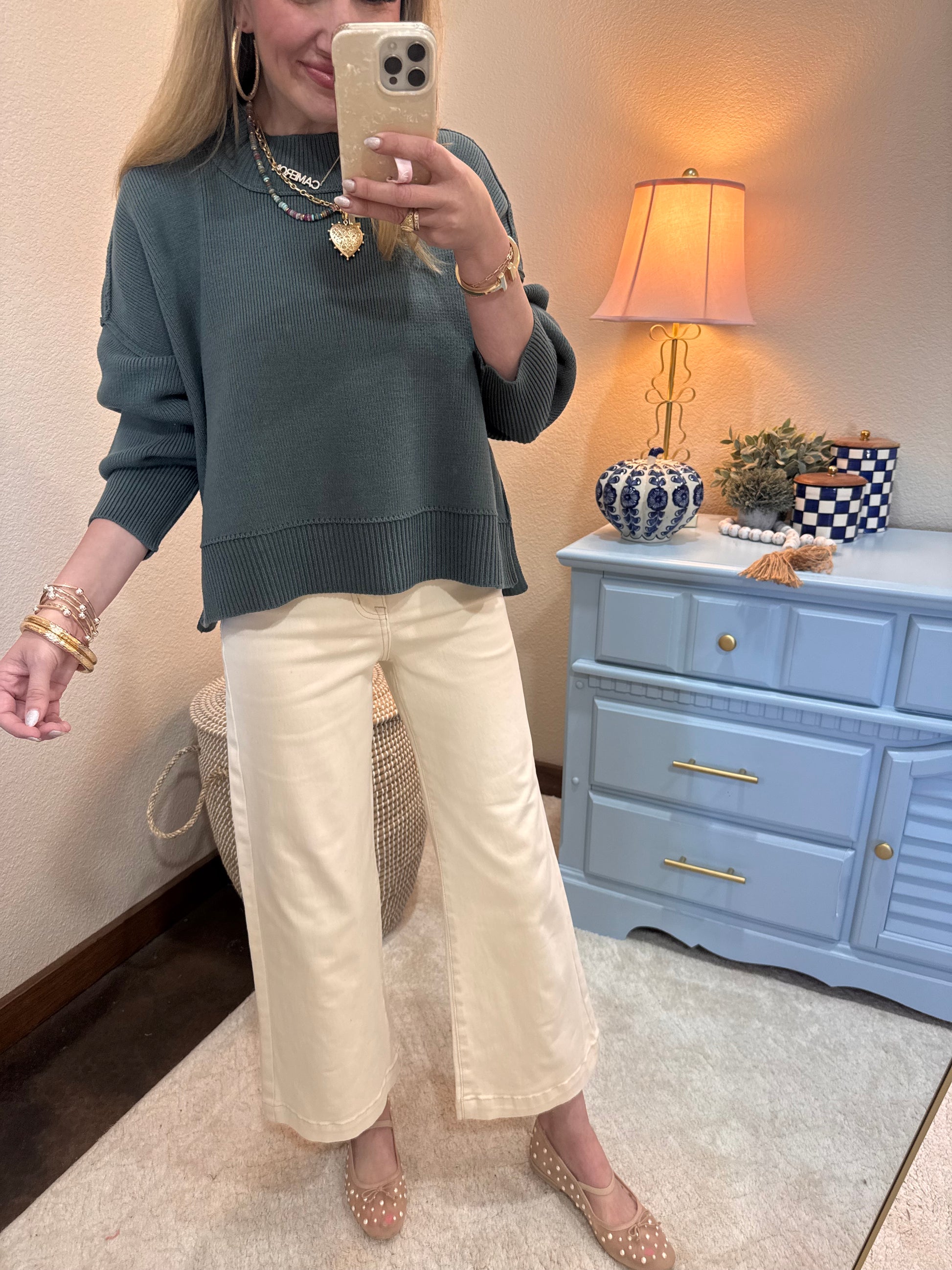 Ash Jade Waist Length Mock Neck Sweater