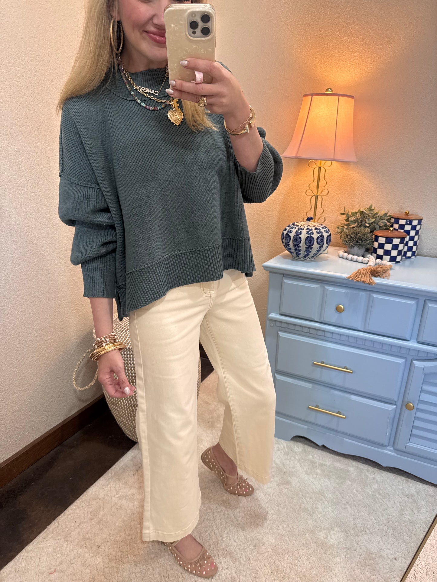 Ash Jade Waist Length Mock Neck Sweater
