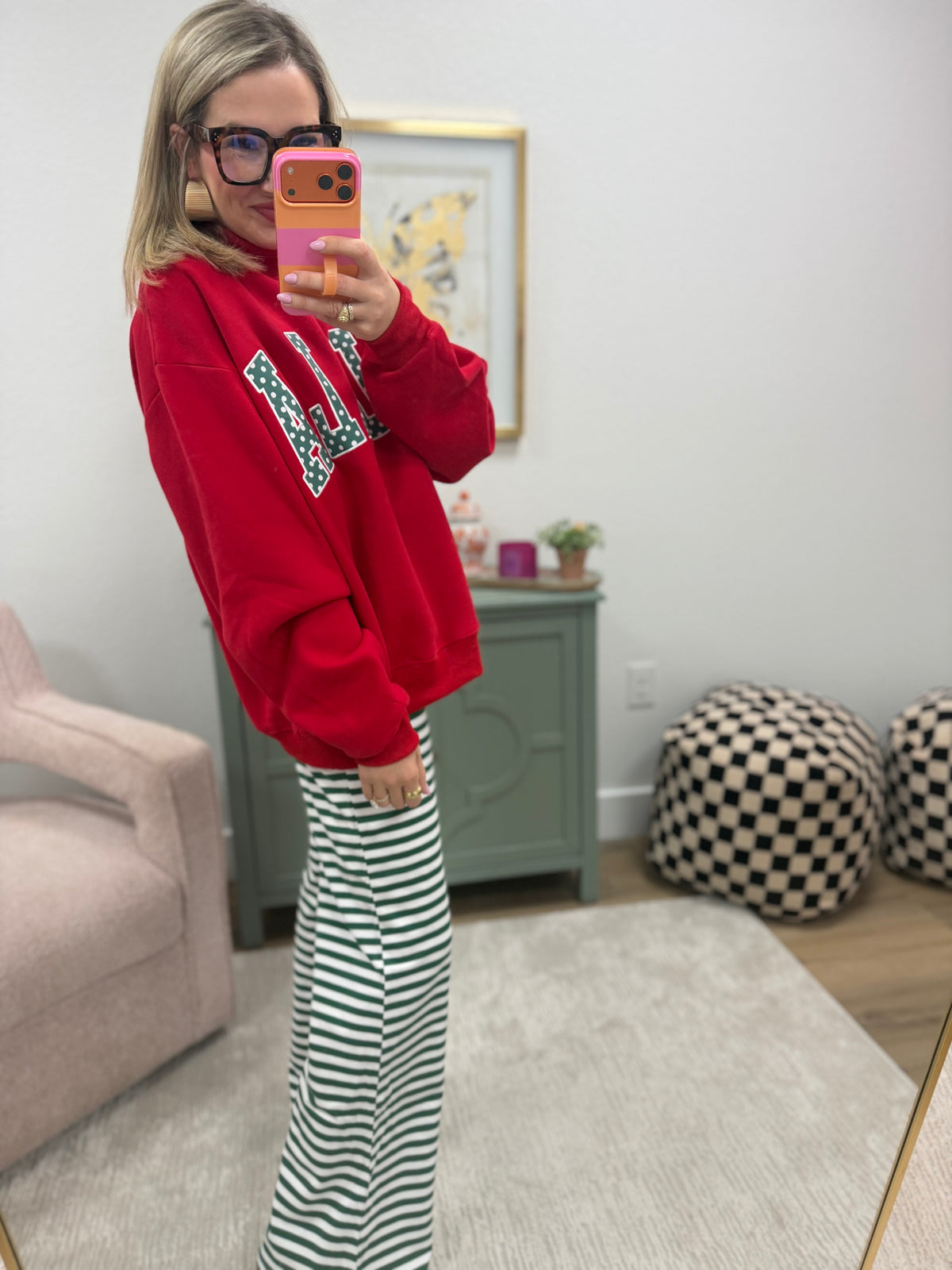 "FALALA" Polka Dot Patch Mock Neck