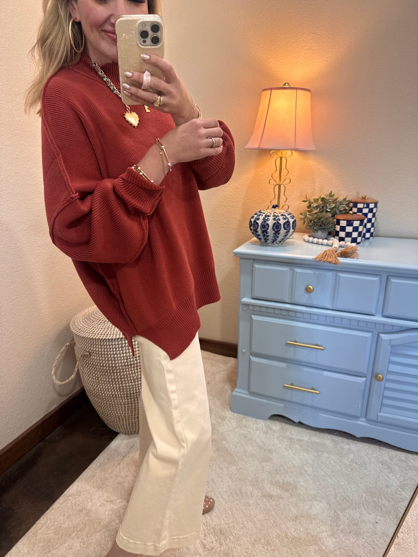 Rust Mock Neck Sweater