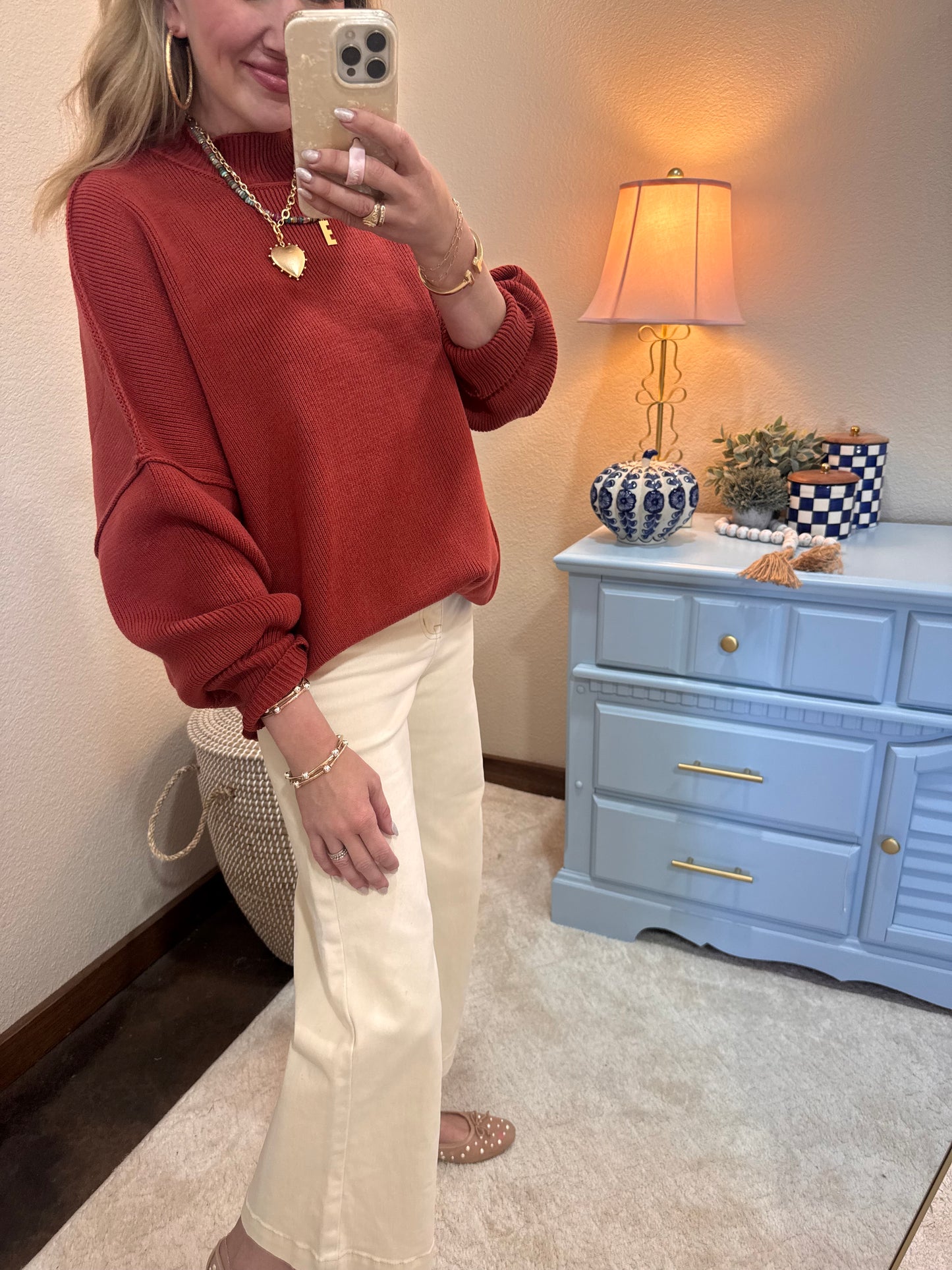 Rust Mock Neck Sweater