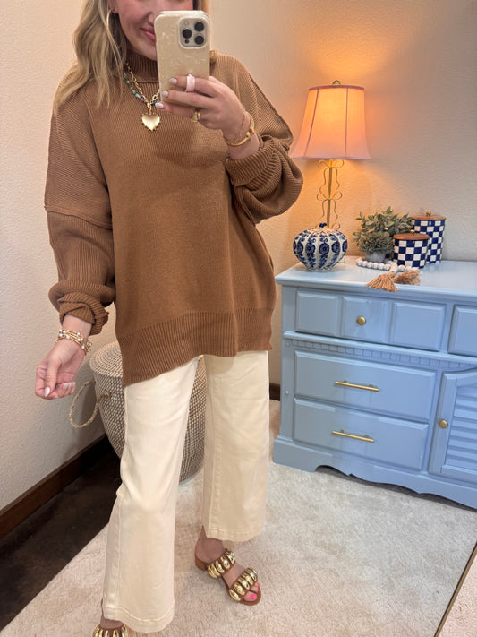 Deep Camel Mock Neck Sweater