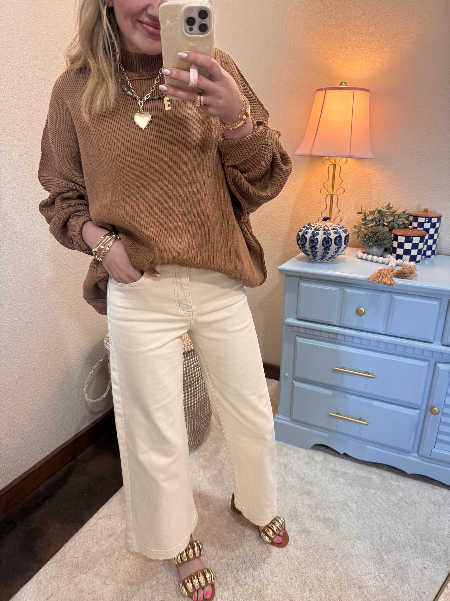 Deep Camel Mock Neck Sweater