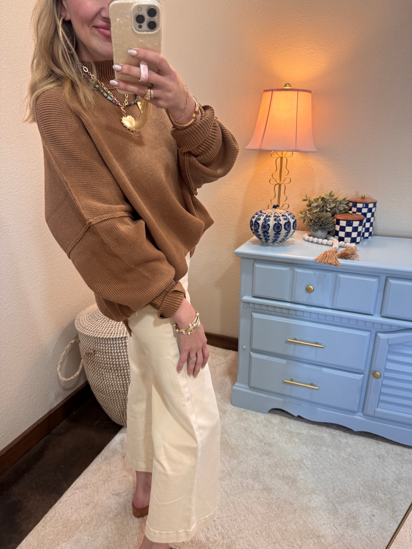 Deep Camel Mock Neck Sweater
