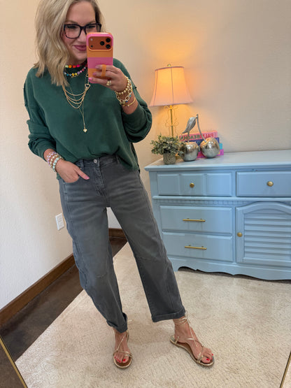 Ash Black Barrel- Leg Cropped Color Denim Pants
