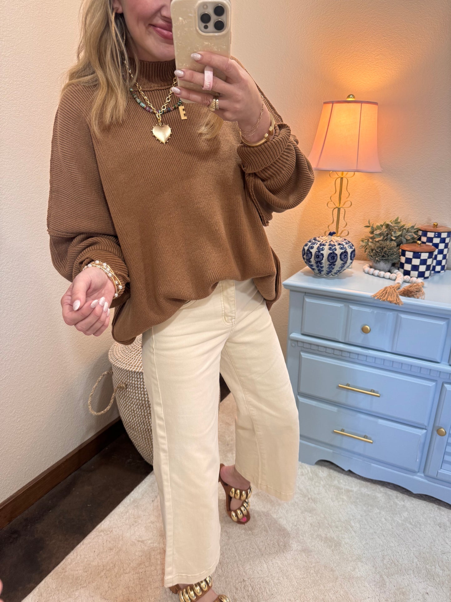 Deep Camel Mock Neck Sweater