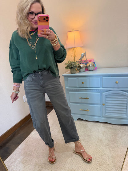 Ash Black Barrel- Leg Cropped Color Denim Pants