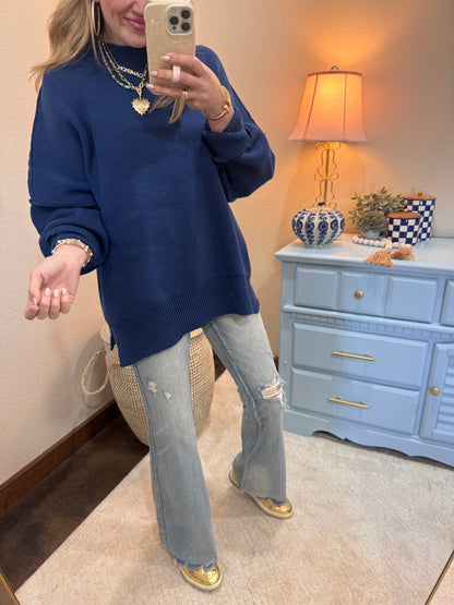 Lt Navy Mock Neck Sweater