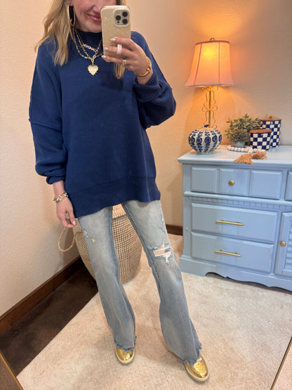 Lt Navy Mock Neck Sweater