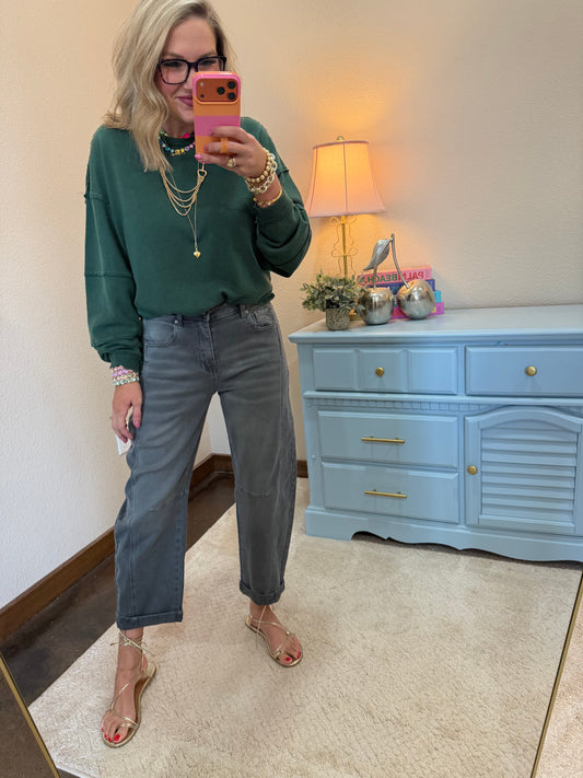 Ash Black Barrel- Leg Cropped Color Denim Pants
