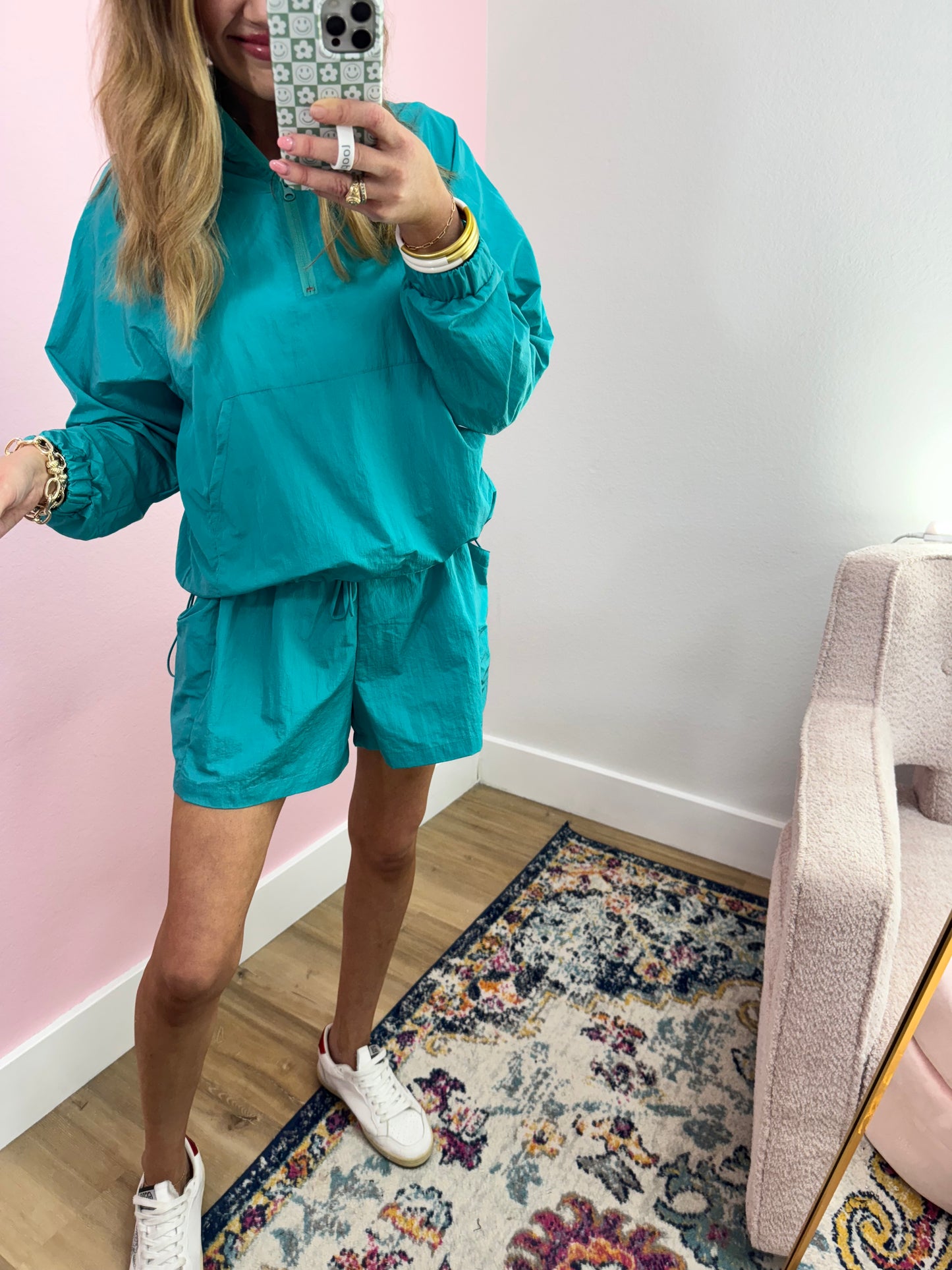 Teal Windbreaker Two Piece Short Set FS