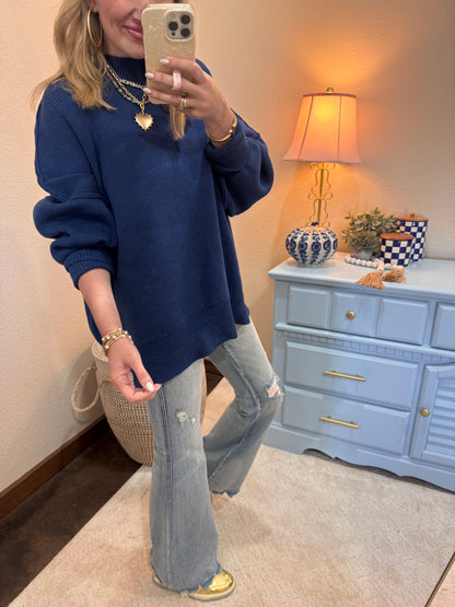 Lt Navy Mock Neck Sweater