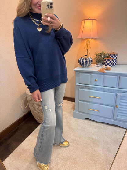 Lt Navy Mock Neck Sweater