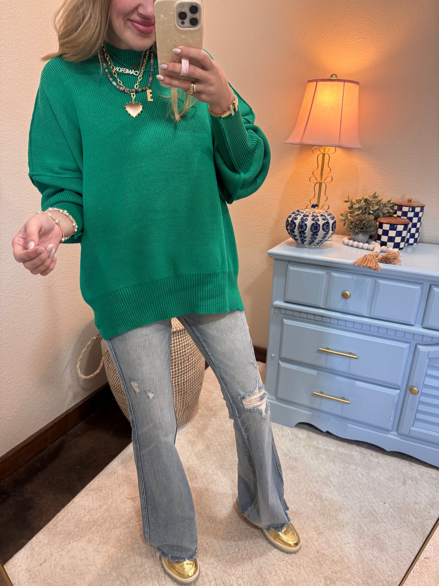 Kelly Green Mock Neck Sweater
