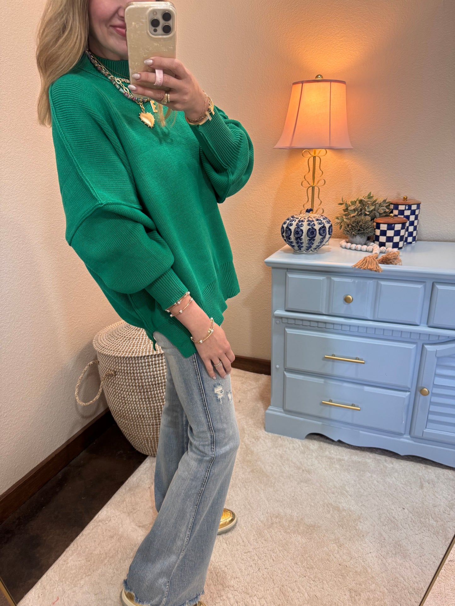 Kelly Green Mock Neck Sweater