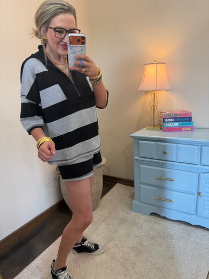 Black Striped Rugby Two Piece Set