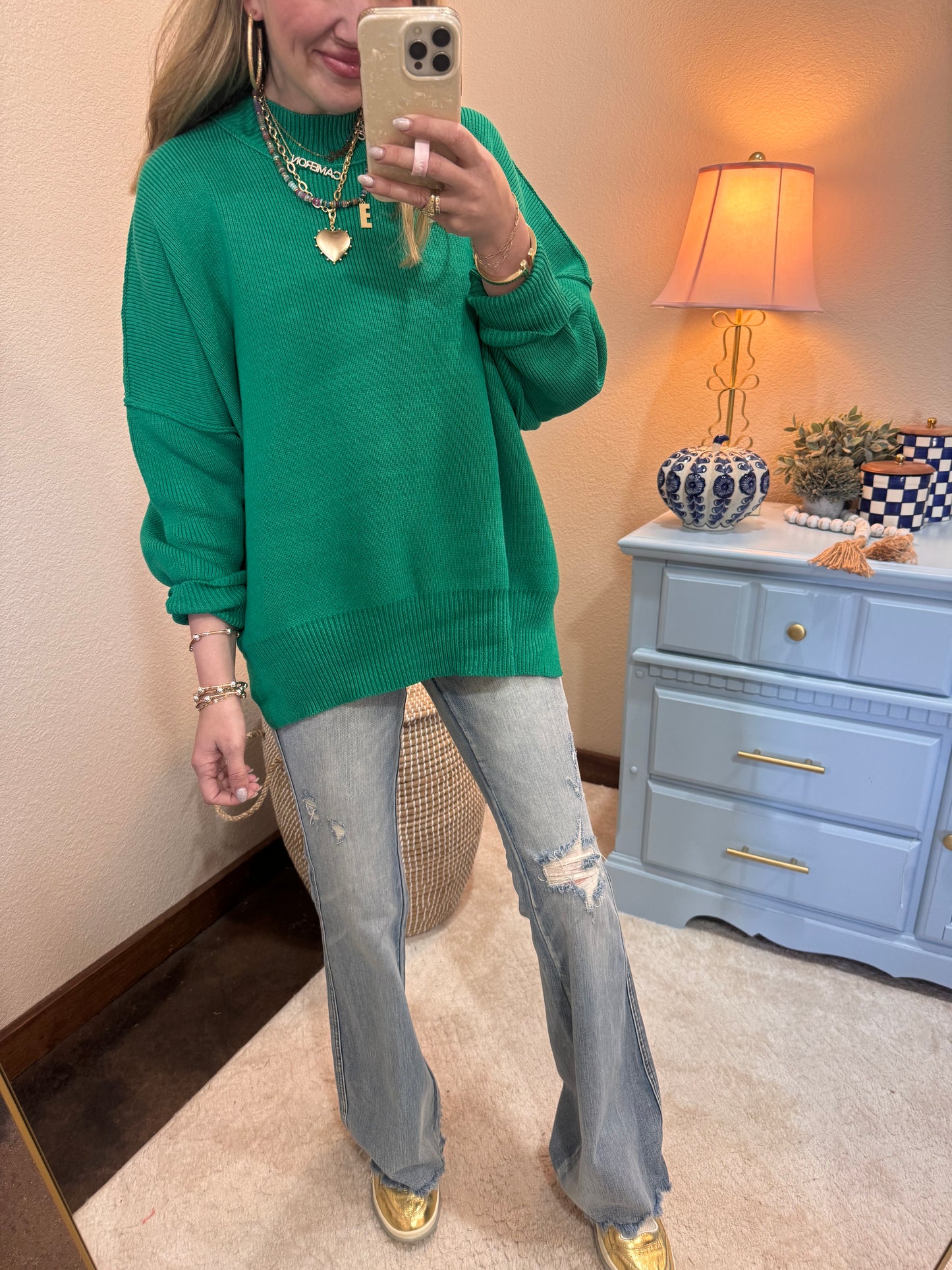 Kelly Green Mock Neck Sweater
