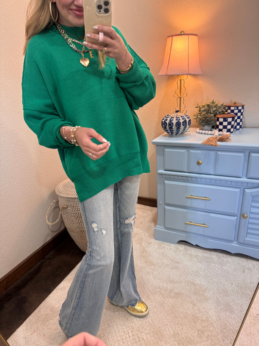 Kelly Green Mock Neck Sweater