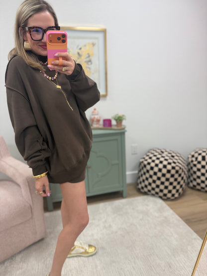 Brown Mock Neck Two Piece Short Set