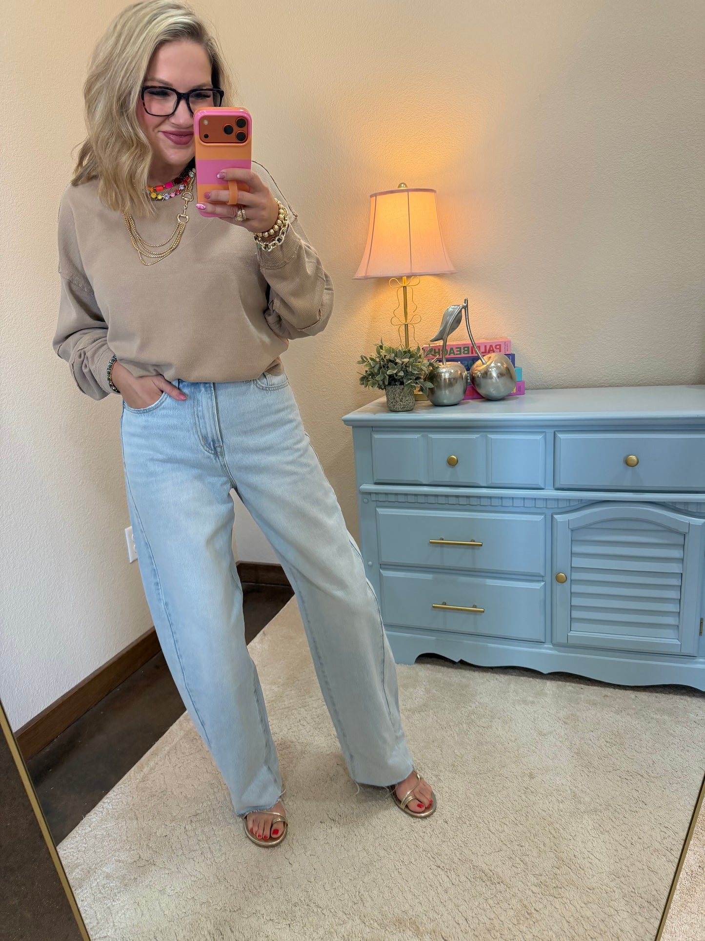 Bayeas Light Blue  High Rise Barrel Leg Jeans