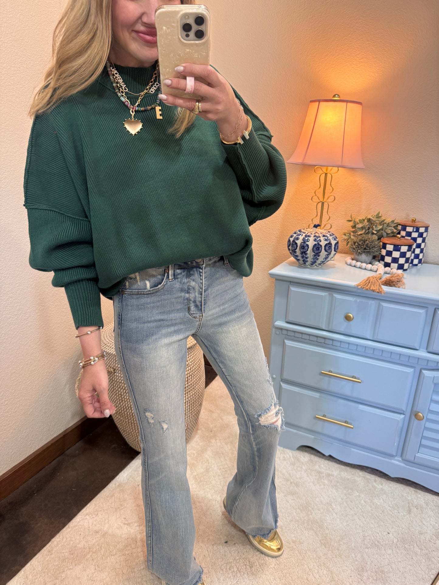 Dk Green Mock Neck Sweater