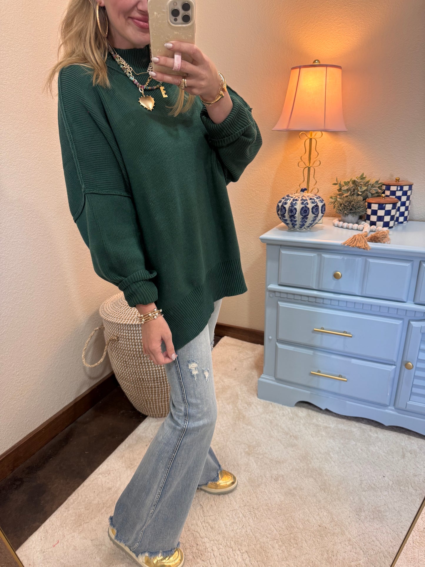 Dk Green Mock Neck Sweater