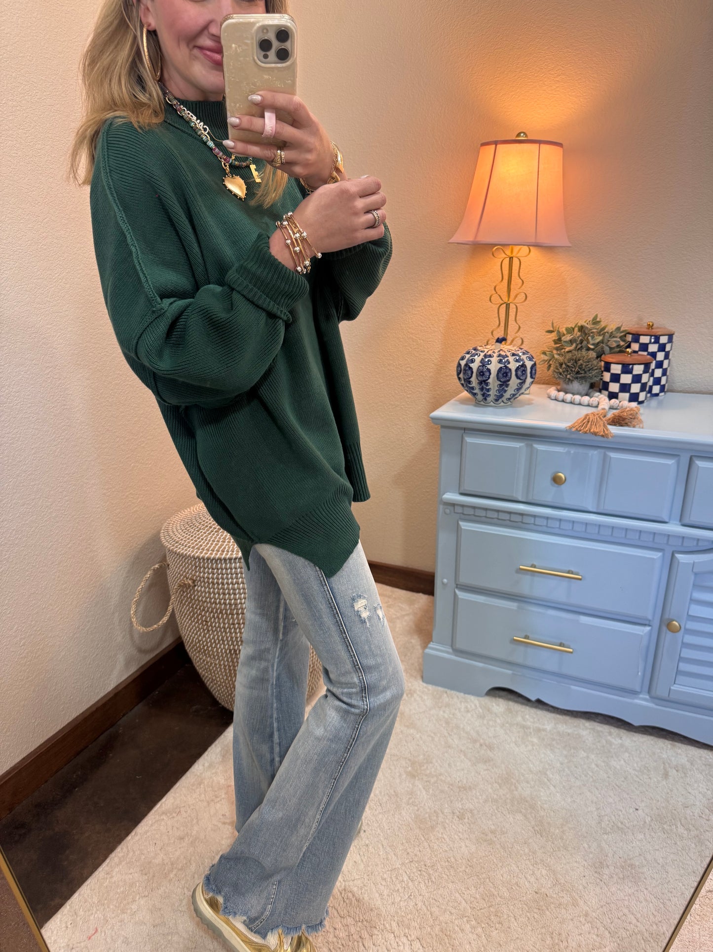 Dk Green Mock Neck Sweater