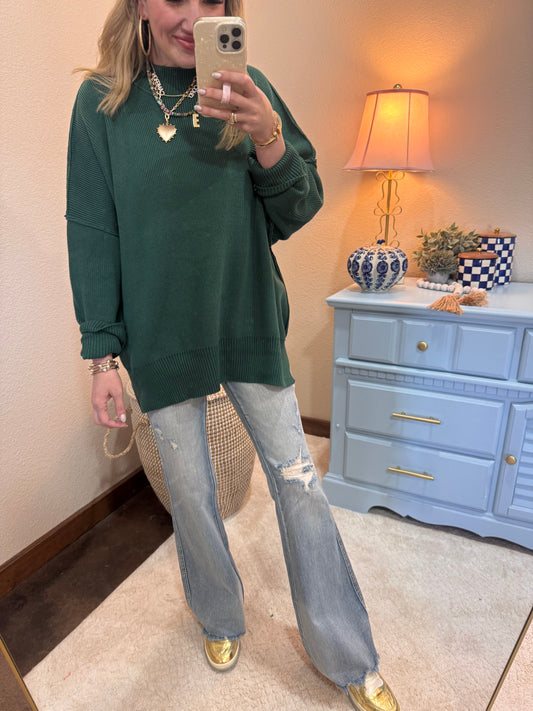 Dk Green Mock Neck Sweater
