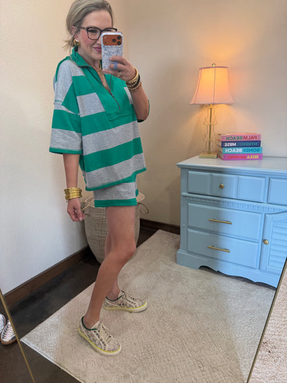 Kelly Green Striped Rugby Two Piece Set