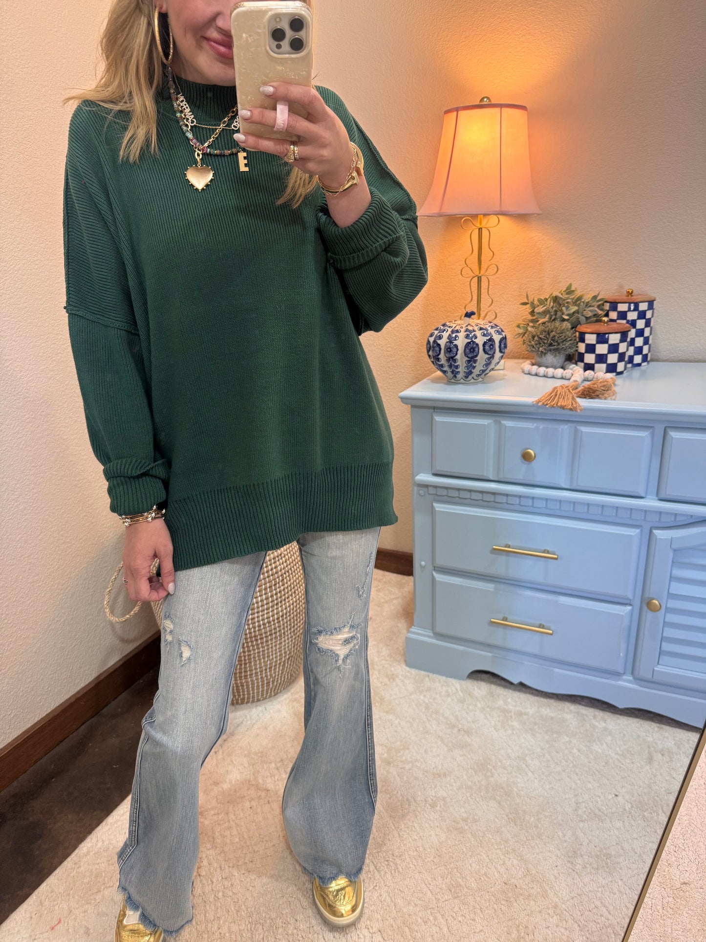 Dk Green Mock Neck Sweater