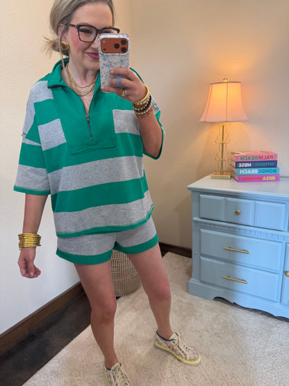 Kelly Green Striped Rugby Two Piece Set