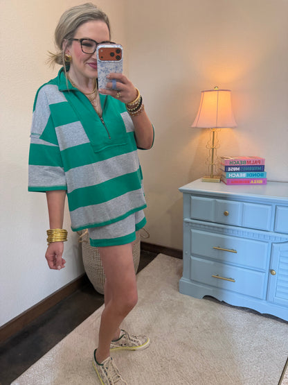 Kelly Green Striped Rugby Two Piece Set