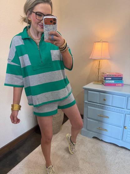 Kelly Green Striped Rugby Two Piece Set