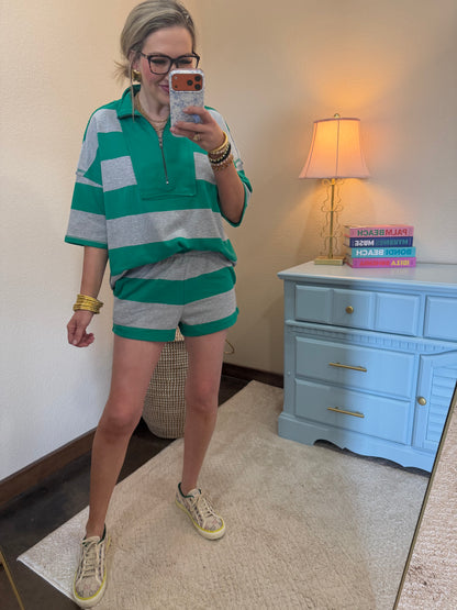 Kelly Green Striped Rugby Two Piece Set