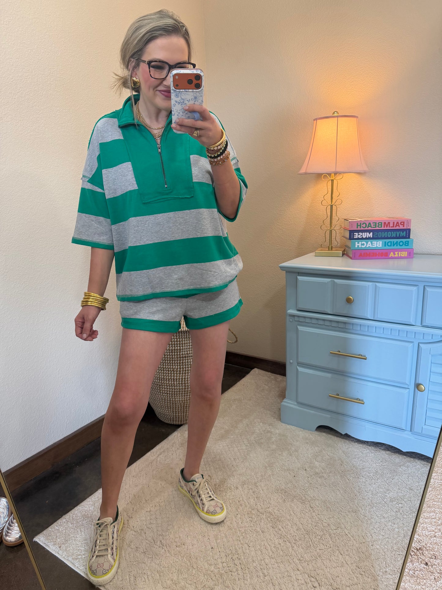 Kelly Green Striped Rugby Two Piece Set