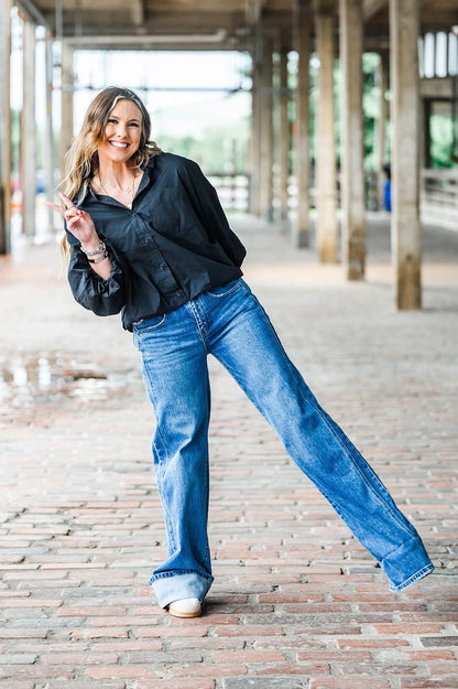 Heather Welper Collection- Vervet High Rise Cuffed Panel Baggy Wide Leg Jeans FS