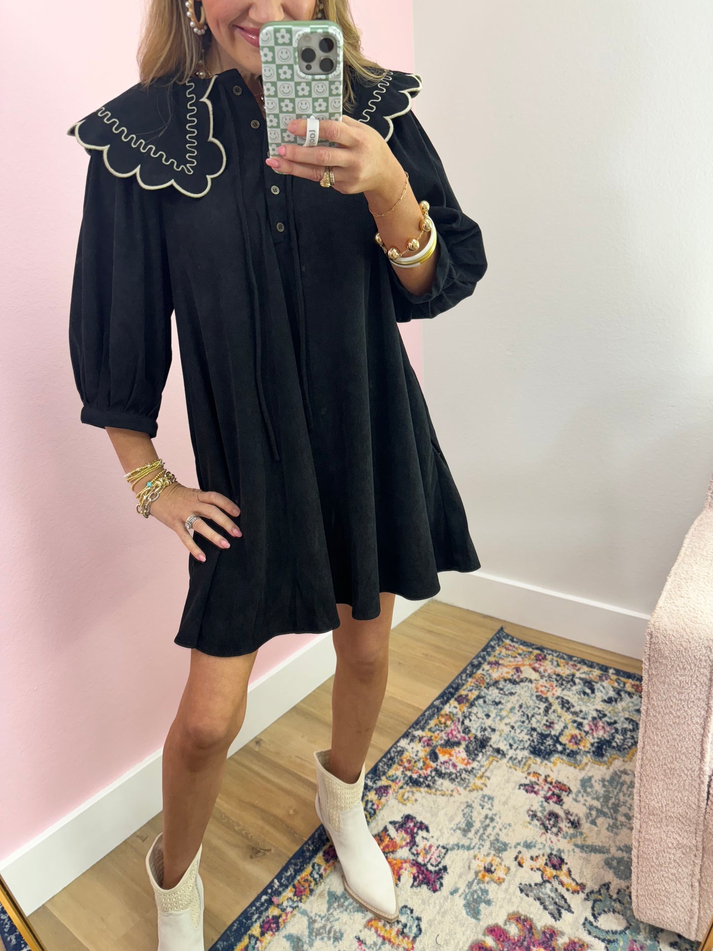 Black Scalloped Peter Pan Collar Dress FS
