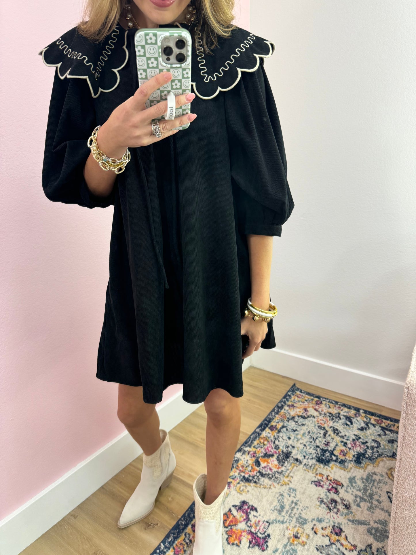 Black Scalloped Peter Pan Collar Dress FS