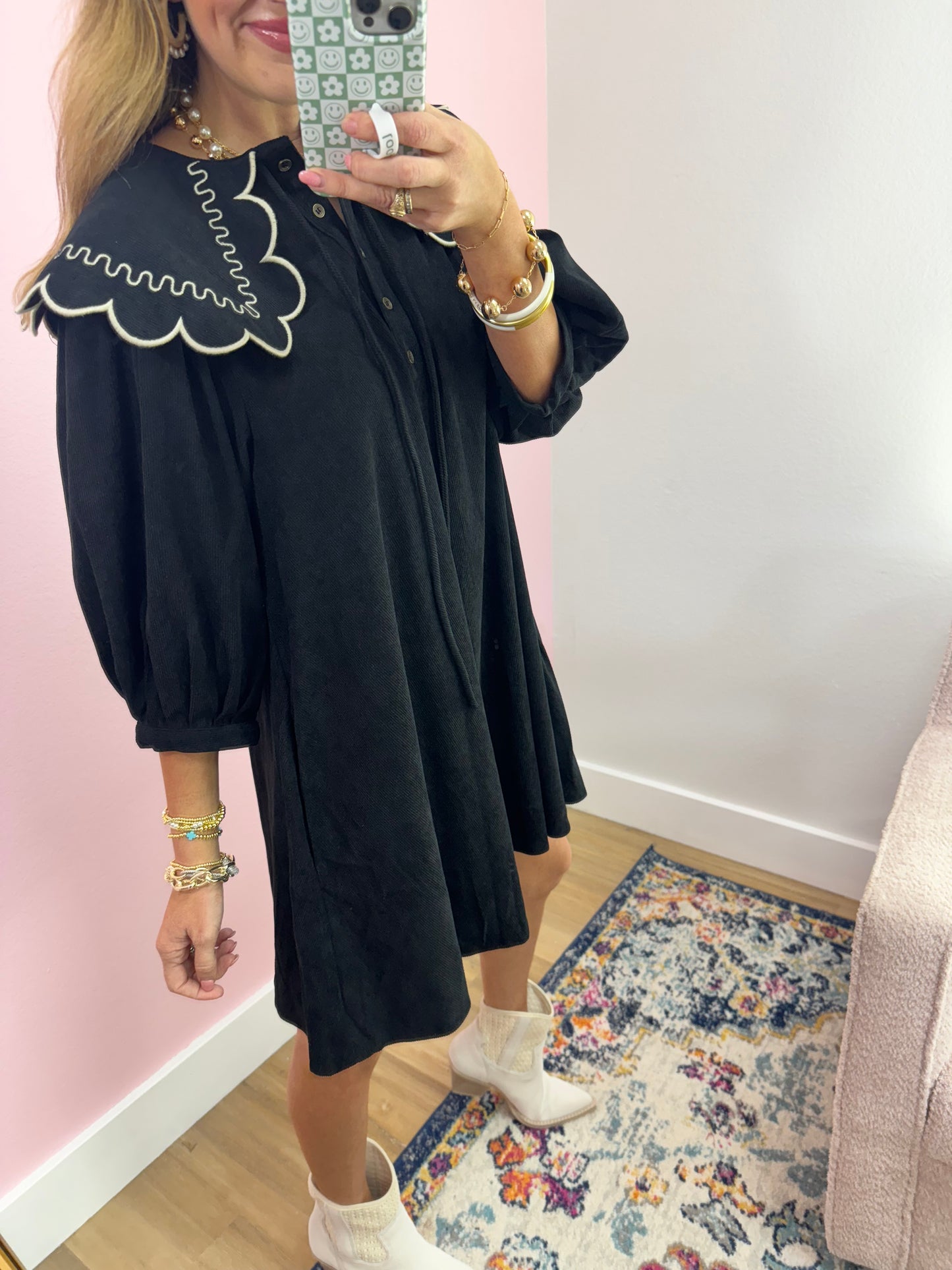 Black Scalloped Peter Pan Collar Dress FS