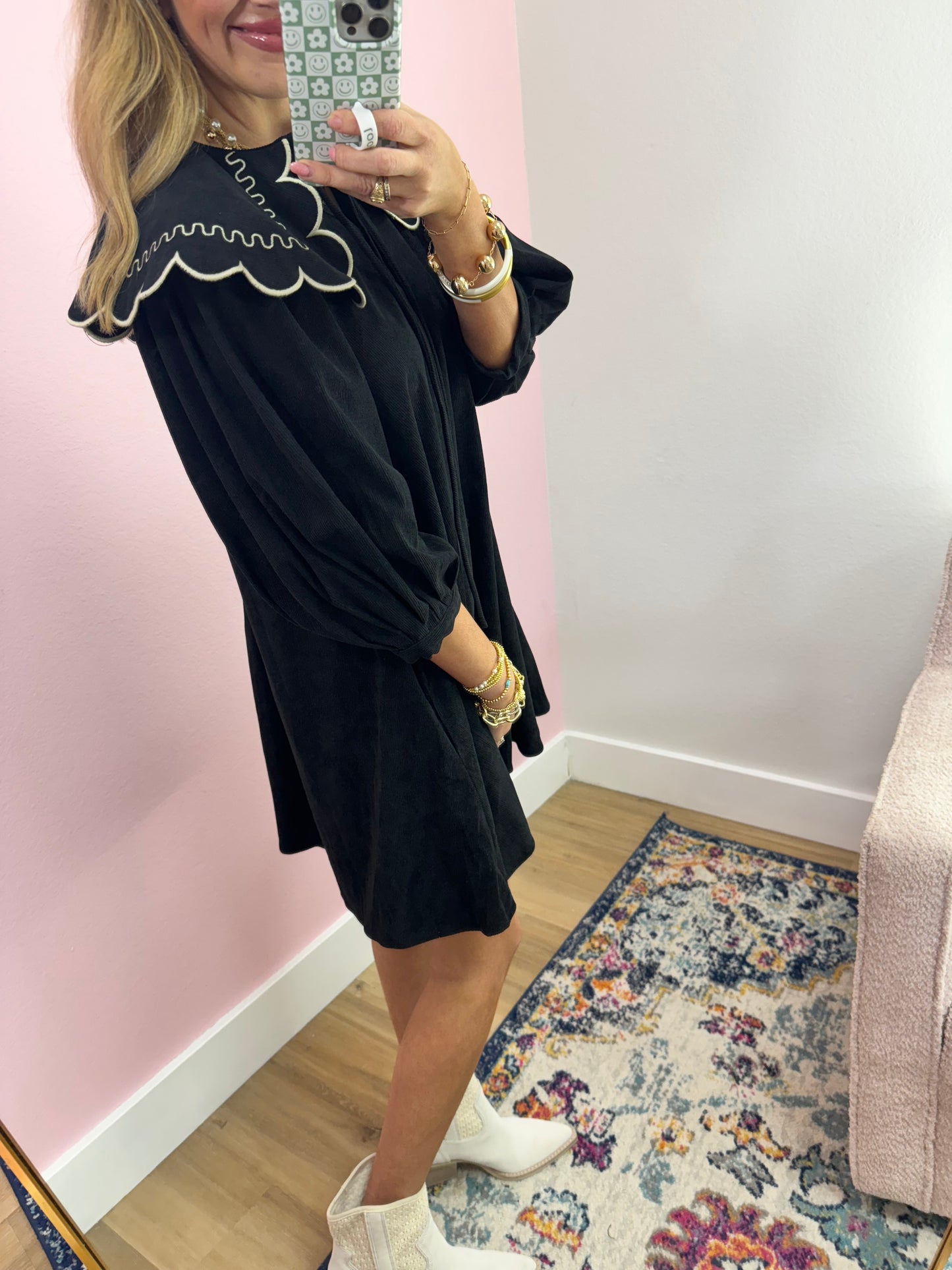 Black Scalloped Peter Pan Collar Dress FS