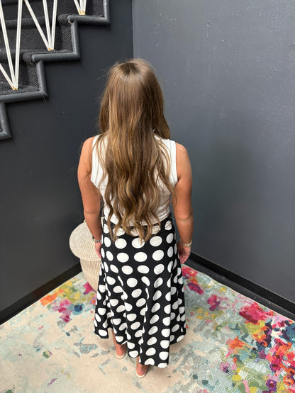 Black Polka-dot Print Midi Skirt