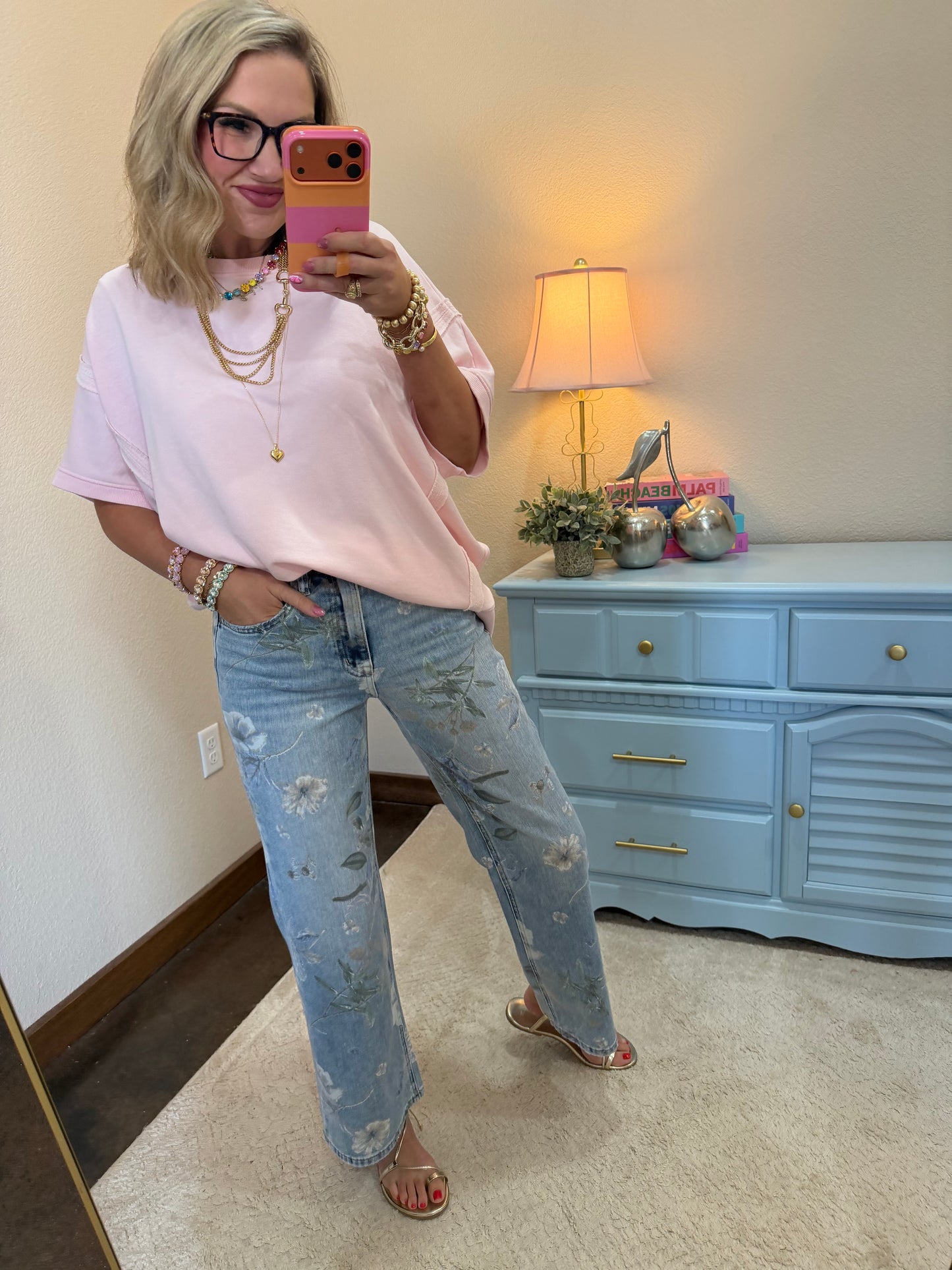 Vervet Floral Print High Rise Vintage Flare Jeans
