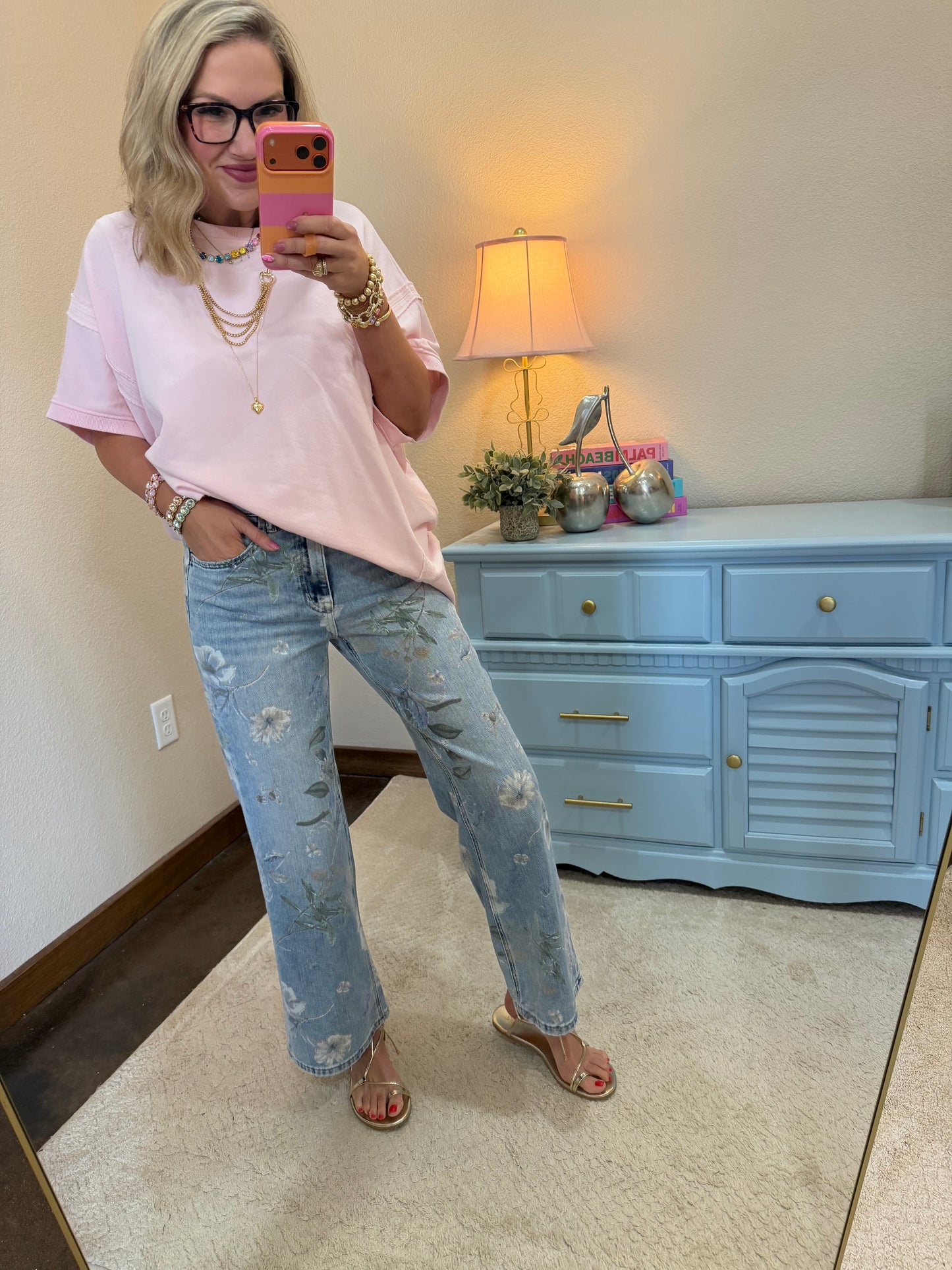 Vervet Floral Print High Rise Vintage Flare Jeans