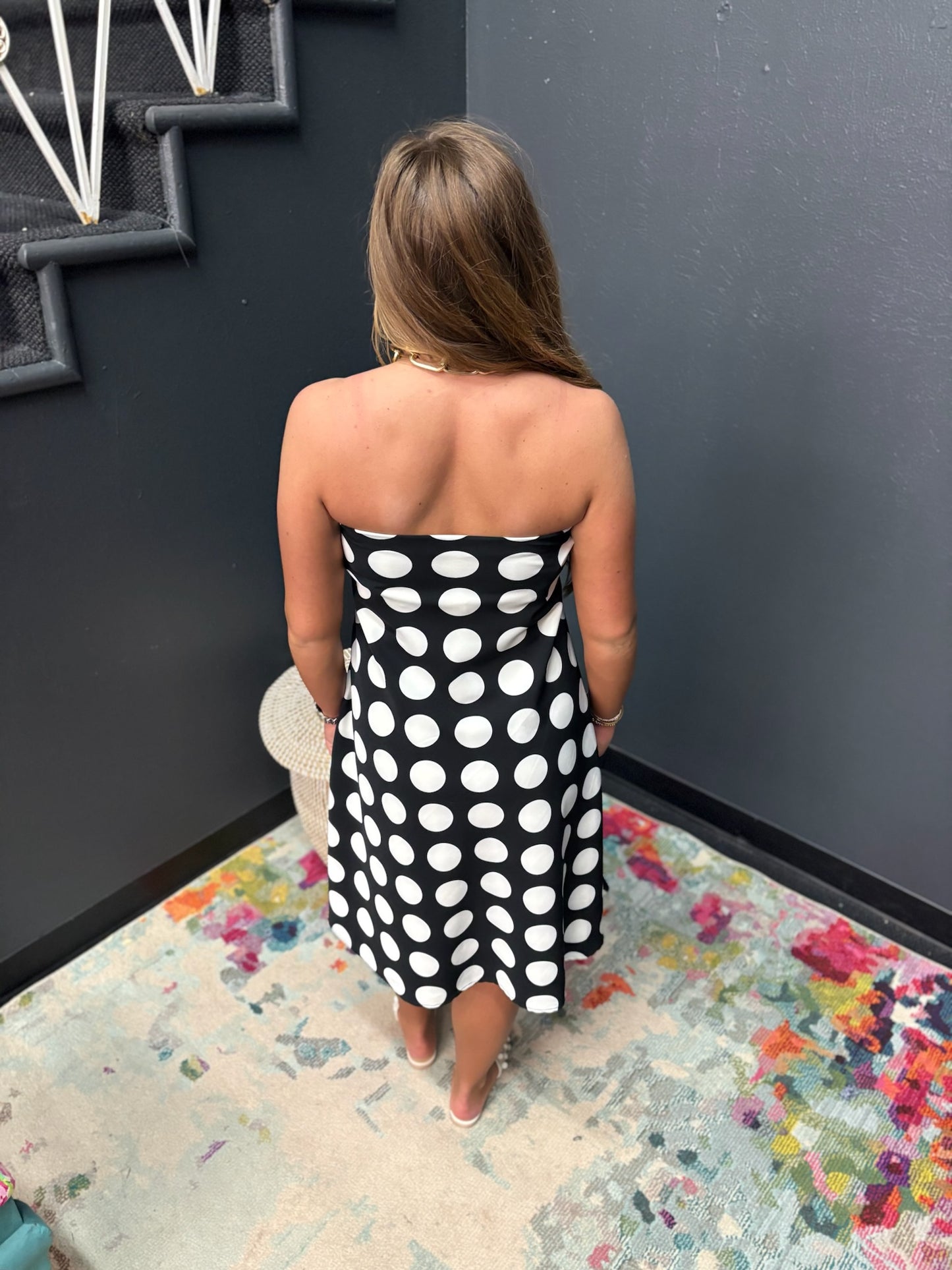 Black Polka-dot Print Midi Skirt