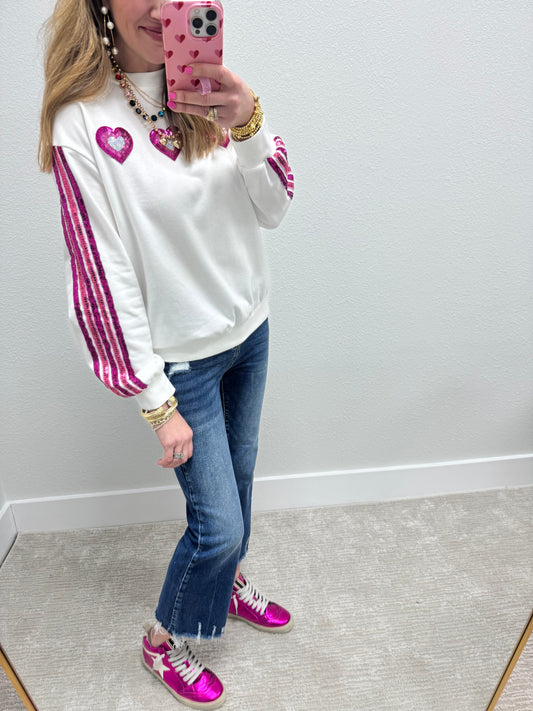 Sequin Heart Patch and Stripe Sweater Top