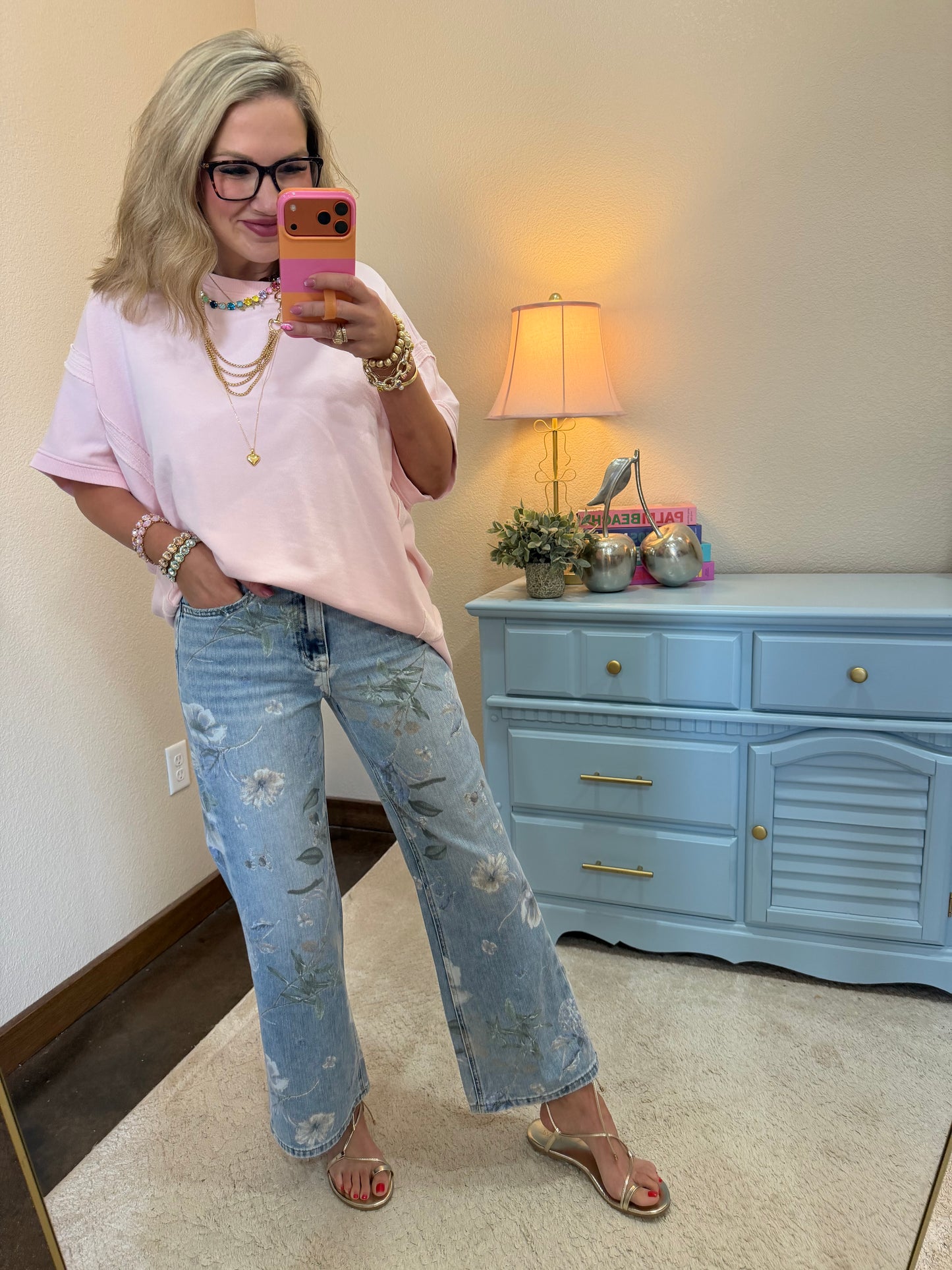 Vervet Floral Print High Rise Vintage Flare Jeans